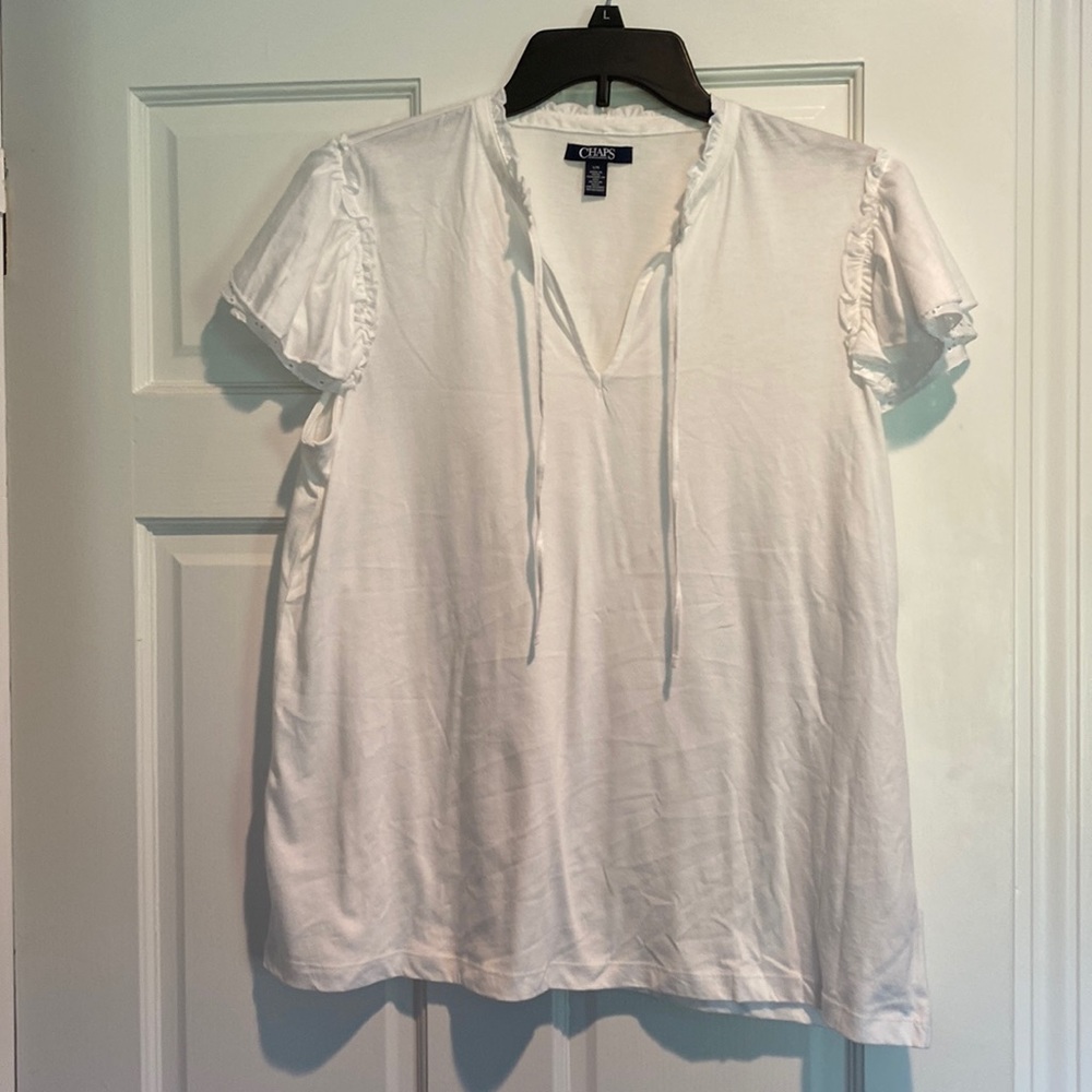 NWT Chaps V Neck Lace Trim Sleeve Top